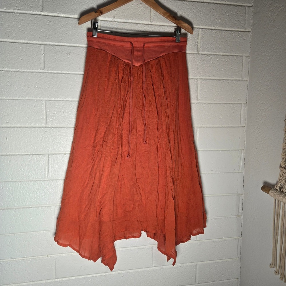 Democracy Womens Midi Skirt Orange Gauze Handkerchief Hem Medium Boho Crinkle